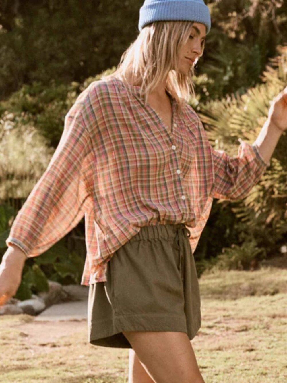 THE GREAT. The Handsome Bright Summer Plaid Button Up Oversized Shirt Size 1